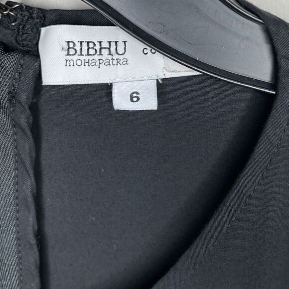 BIBHU MOHAPATRA Collective Dress Womens 6 Black Cutout Fringe Asymmetric Midi - Picture 8 of 9